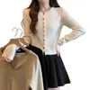 Cardigan de Punto Corto con Hebilla Metálica de Color Puro Estilo Suave Estilo Coreano 2025 Suéter de Cuello V para Mujer Otoño e Invierno