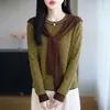 Chal atmosférico de punto de dos piezas para mujer, imitación lana, cuello redondo clásico a rayas, suéter suelto de manga larga para usar en capas