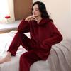 Pijama para Mujer Invierno Terciopelo de Coral Engrosado Forrado de Felpa Cálido Franela Madres de Mediana Edad Pueden Usar Conjunto de Ropa para el Hogar