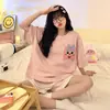 Pijama de Verano Transfronterizo Lindo de Dibujos Animados para Mujer Estilo Ins Traje de Manga Corta Ropa Exterior Suelta para Mujer Ropa para el Hogar