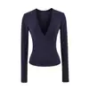 Camiseta Feminina Slim Manga Longa Decote V Profundo Menina Quente Outono Nova Estilo Americano Menina Quente Emagrecimento Camiseta Básica Slim Top Stretch