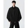 Jaqueta de trabalho cinza-esverdeada estilo americano, silhueta desconstruída, gola alta, para homens, jaqueta bomber da moda de marca