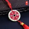 Pingente Autêntico Taoísta de Latão Puro Espírito da Montanha Flor com Borla de Moeda Antiga Ornamento para Pendurar no Carro Bolsa de Cinábrio Bagua Decoração de Moeda de Cobre