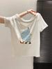 Top de Verano con Cuello de un Hombro para Mujer, Dulce y Chic, Holgado, Casual, de Manga Corta, Camiseta Blanca con Estampado de Dibujos Animados que Reduce la Edad