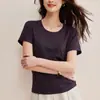Modelo de Colaboração Uniqlo/Camiseta Feminina de Linho com Mistura e Gola U/Manga Curta 2026 Verão Novo Top de Liocel