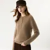 Nueva camisa básica de punto de cachemira, holgada, adelgazante, elegante y casual, con cuello henley, para mujer, de otoño e invierno