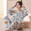 Cardigan Moda Primavera Pijama Feminino Calças de Manga Comprida Algodão Puro Primavera e Outono Conjunto Simples Casual para Usar em Casa Pode Ser Usado Fora