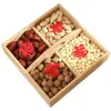 Caja de Almacenamiento de Dulces de Boda de Madera con Asa, Bandeja de Cuatro Compartimentos para Snacks y Dulces, Caja de Frutos Secos para Compromiso