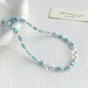 Colar Quadrado de Pedra Olho de Gato Azul Marinho Fresco e Doce para Mulheres Exquisito Colar de Contas de Vidro Transparente Pulseira Coleção de Contas
