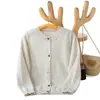 Chaqueta cárdigan de punto con estampado de lunares y oso, cuello redondo, 100% cachemira, para niños y niñas, suelta, simple y versátil