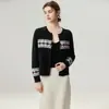 ¡Estilo artístico casual! Elegante cárdigan corto de cachemira para mujer, chaqueta suéter tejida, cuello redondo, casual de otoño e invierno