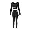 Conjunto de Yoga U-neck Colorblock para Mujer con Almohadillas en el Pecho Manga Larga Falso Dos Piezas Shorts Conjunto Deportivo Fitness Pilates