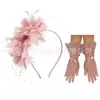 Set de Flor de Plumas para la Cabeza de Amazonia Accesorios para el Cabello de Flor en la Cabeza Diadema Guantes para Actuación en el Festival de Carreras de Caballos Fiesta Baile de Graduación Accesorios para la Cabeza