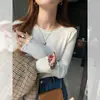 Camiseta básica blanca para mujer, nuevo estilo primavera y otoño 2025, corte ajustado, suéter negro suave y acogedor, top de punto de cuello redondo para usar en capas