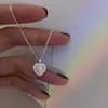 Collar Colgante Corazón de Piedra Ojo de Gato Brillante Diamante Estilo Coreano Ins Moda Cadena Corta Clavícula Corazón Lujo Ligero Nicho para Mujeres