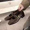 Zapatos Mary Jane Cuadrados Retro Franceses para Mujer 2026 Otoño Nuevos Tacones Altos con Falda Zapatos Pequeños de Cuero Zapatos de Correa Única con Hebilla