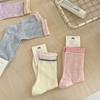 Meias Finas de Verão Coloridas com Contraste de Cor em Mesh Casual Listradas de Verão Dopamina Meias Médias Meias de Algodão Femininas Sem Costura
