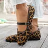 ¡Artículos populares de talla grande! ~¡Se puede hacer dropshipping con etiquetado! Zapatos Planos Mary Jane Dulces de Mujer con Hebilla y Estampado de Leopardo