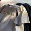 Camiseta de Manga Curta Cartoon Estilo Pixel Masculina Verão Tendência Marca Simples Solta Algodão Puro Roupas Tendência Versátil Camiseta Pesada de Meia Manga