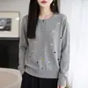 Cárdigan de Punto Bordado para Mujer 2026 Otoño/Invierno Nuevo Tejido Fino Cuello Redondo Manga Larga Versátil Hombro Normal