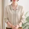 Suéter de punto de otoño en color rojo para madres, adecuado para mujeres de mediana edad y mayores, con cuello camisero