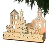 Set de Portavelas Escena Navideña Transfronteriza, Caja de Portavelas con Luces Navideñas, Soporte de Madera para Velas con Luz, Adornos de Escritorio, Decoración para Ventana del Hogar