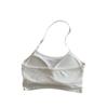 Camisola de color liso con cuello halter para mujer, sexy, sin espalda, corta, sin tirantes, de una pieza, con almohadillas para el pecho