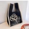 Bolso de Mano para Mujer del Festival del Bote del Dragón Panda, Bolso Cubo Tejido, Estilo Coreano y Japonés Versátil, Bolso Tote Casual, Bolsa para el Almuerzo, Lindo y Divertido