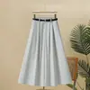 Falda Plisada de Cintura Alta Estilo A-Line Vintage Nueva para Mujer Primavera/Verano Casual con Bolsillos Estilo Artístico Falda Larga Acampanada