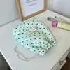 Bolsa com Cordão Acolchoada de Coração com Bolinhas Retro Bolsa de Maquiagem Estilo Ins Organizador Portátil de Skincare Bolsa Pequena com Cordão