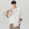 Camisa Blanca Pura de Algodón Puro de Manga Larga para Hombre 2026 Primavera Nuevo Estilo con Puños de Patrón Contrastante, Chaqueta Casual Suelta Elegante