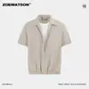 Camisa de Manga Corta de Verano ZOEWATSON para Hombre con Sentido del Diseño, Falsa Dos Piezas, Mezcla de Lyocell, Algodón, Mezclilla, Patchwork de Color, Solapa Simple