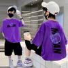 Fried Street Estilo Estrangeiro Roupa Infantil Camiseta de Menino Manga Curta Verão Infantil Menino Médio e Grande Meia Manga Verão Fashionável Ins