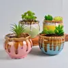 Popular maceta de cerámica para jardín del hogar, color rosa brillante con esmalte verde, maceta para plantas y flores, combinación colorida, esmalte mate, maceta para suculentas