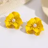 Brincos de Flor Versáteis da Moda, Brincos de Pétala Dupla com Pistilos Incrustados de Pérolas, Brincos de Tarraxa Coloridos com Pintura Spray