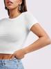 Camiseta Transfronteiriça Estilo Europeu e Americano com Barriga de Fora Sexy Verão Blusa Pulôver para Mulheres Fina Gola Redonda Moderna Mangas Curtas em Seda Leite