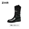 Botas ZHR brancas de sola grossa na altura da panturrilha para mulheres, nova coleção outono 2026, design plissado e franzido, corte em V, botas de moda retrô