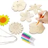60 flores de madera sin terminar ahuecadas forma de flor de 8 cm graffiti infantil pequeños regalos adornos colgantes navideños