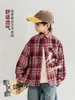 Camisa xadrez de manga comprida para meninos 2026 primavera e outono nova infantil gola de lapela top respirável para crianças mais velhas roupa de outono