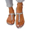 Sandálias de Tanga com Strass de Comércio Exterior Transfronteiriço para Férias, Sandálias Flat de Corrente com Strass Estilo Romano de Alta Qualidade para Mulheres