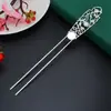 Liga Colorida de Eletroforese Conservadora de Cor Três Anéis Cabaça Folha de Bambu Flor Entrelaçada Dupla Haste Reta Pente de Cabelo Estilo Antigo Acessório para Cabelo Hanfu Cheongsam