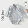 Macacão de Algodão Macio para Bebê Primavera e Outono Macacão Triângulo Elástico Manga Longa Roupa de Engatinhar Cor Sólida Camada Base Roupa de Peça Única para Bebês