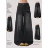 Jeans bordados retro Chao Li Youhuo para mujer, nuevo estilo otoño 2026, pantalones largos holgados de pierna ancha, adelgazantes, para petite