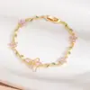 Pulsera Colgante de Hoja y Flor Transfronteriza para Mujer, Flor de Cielo Estrellado Azul, Exquisita Pulsera de Moño de Zirconia, Joyería de Moda