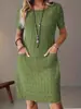 Roupas Femininas Europeias e Americanas de Venda Quente Transfronteiriça para 2025 em Plataformas Independentes e Amazon: Vestido de Cor Sólida com Gola Redonda, Franzido, Manga Longa e Caimento Justo