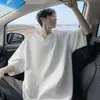 Camiseta de Manga Corta con Cuello en V Texturizado para Hombre en Verano Delgada de Seda de Hielo Manga Tres Cuartos Camiseta Interior de Alta Gama Atractiva Holgada