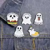 Broche Fantasma de Halloween Desenho Animado Personalidade Divertida Estilo Hambúrguer Emblema Decoração de Metal Japonesa Fofa