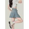 Falda de mezclilla azul retro de talla grande para mujer verano gorda mm cintura alta línea A falda plisada petite sexy media falda