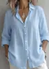 Nova roupa feminina europeia e americana transfronteiriça 2026, best-seller de primavera da Amazon, camisa casual de linho de cor sólida com gola de lapela e manga longa