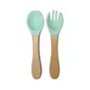 Cuchara y Tenedor de Silicona de Grado Alimenticio para Bebés y Niños, Set de Entrenamiento para que los Niños Aprendan a Comer Solos, Set de Cuchara para Alimentación Complementaria Específico para Bebés
